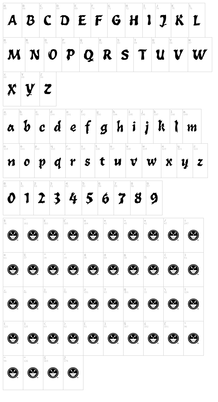 Toxia font map