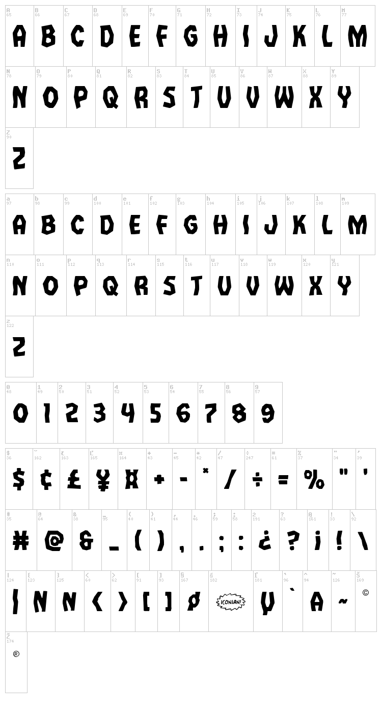 Vampire Bride font map