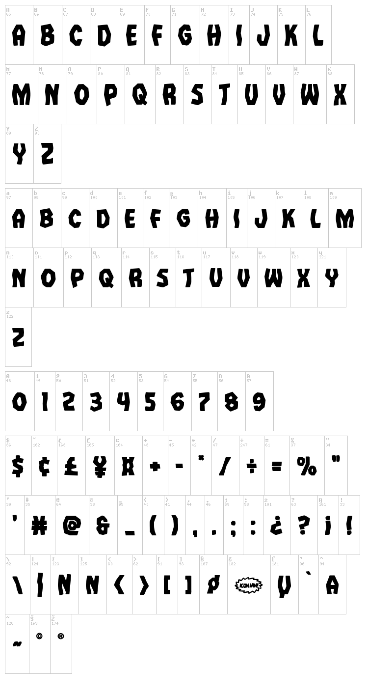 Vampire Bride font map
