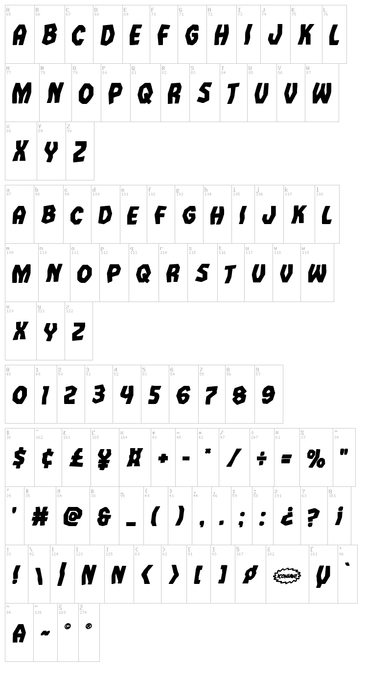 Vampire Bride font map