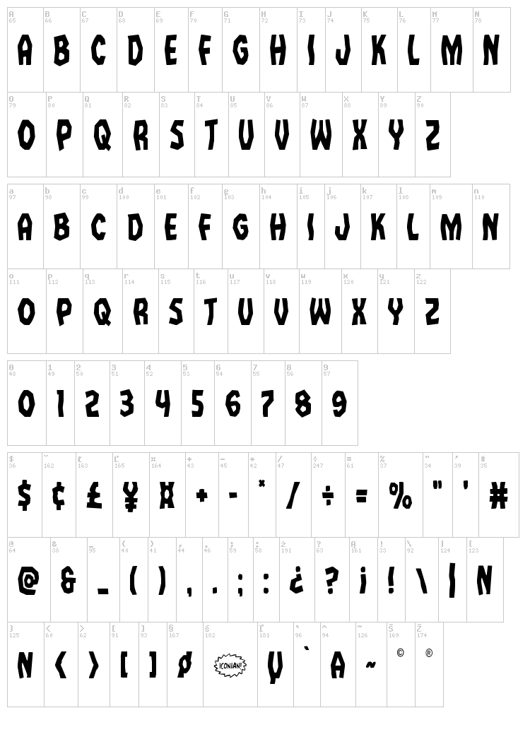 Vampire Bride font map