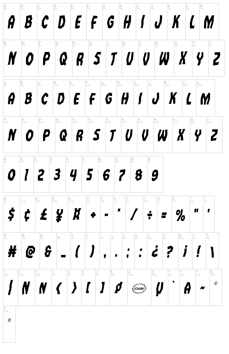 Vampire Bride font map