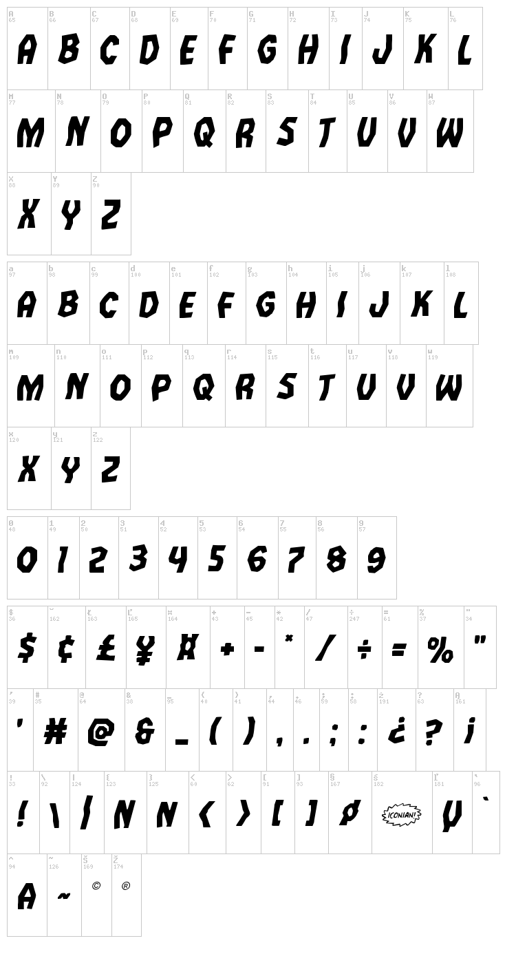 Vampire Bride font map