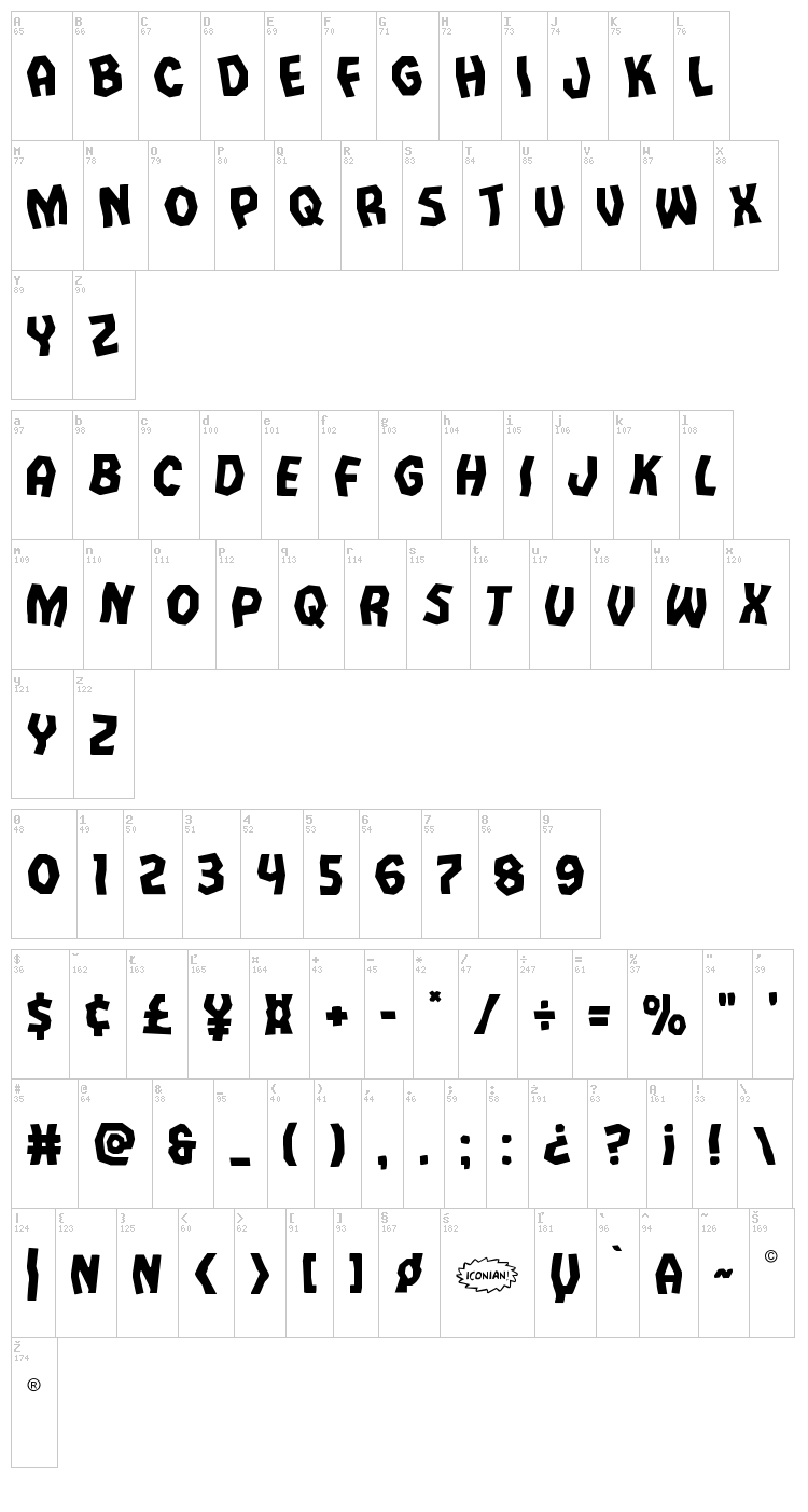 Vampire Bride font map