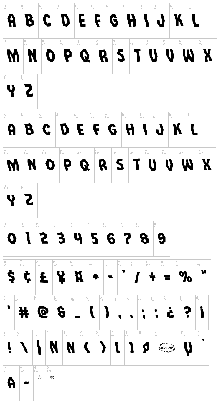 Vampire Bride font map