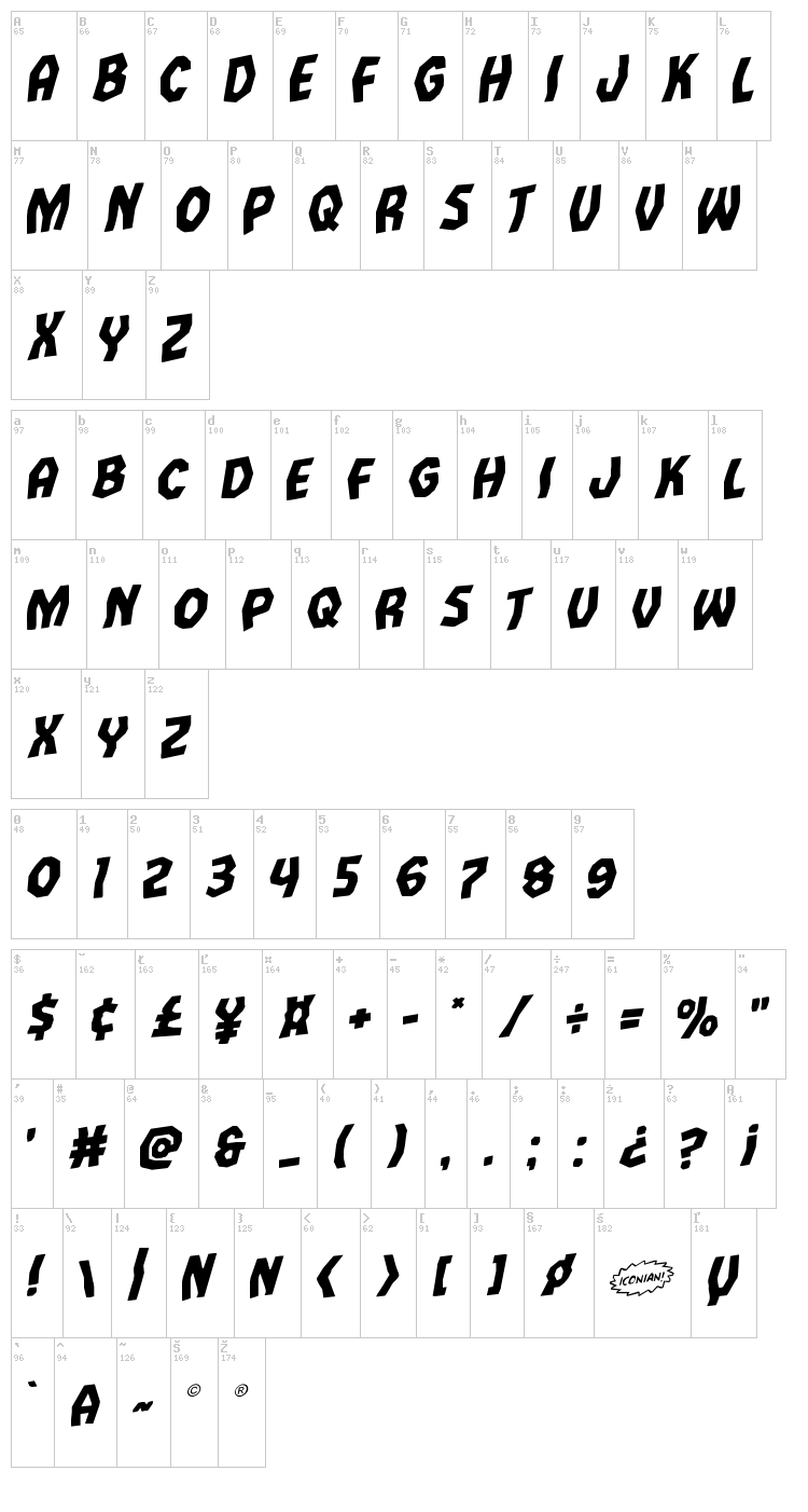 Vampire Bride font map