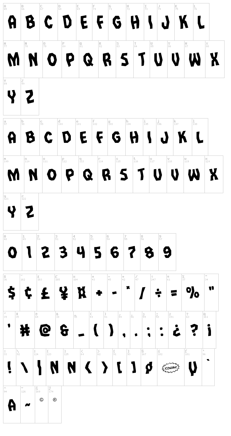 Vampire Bride font map
