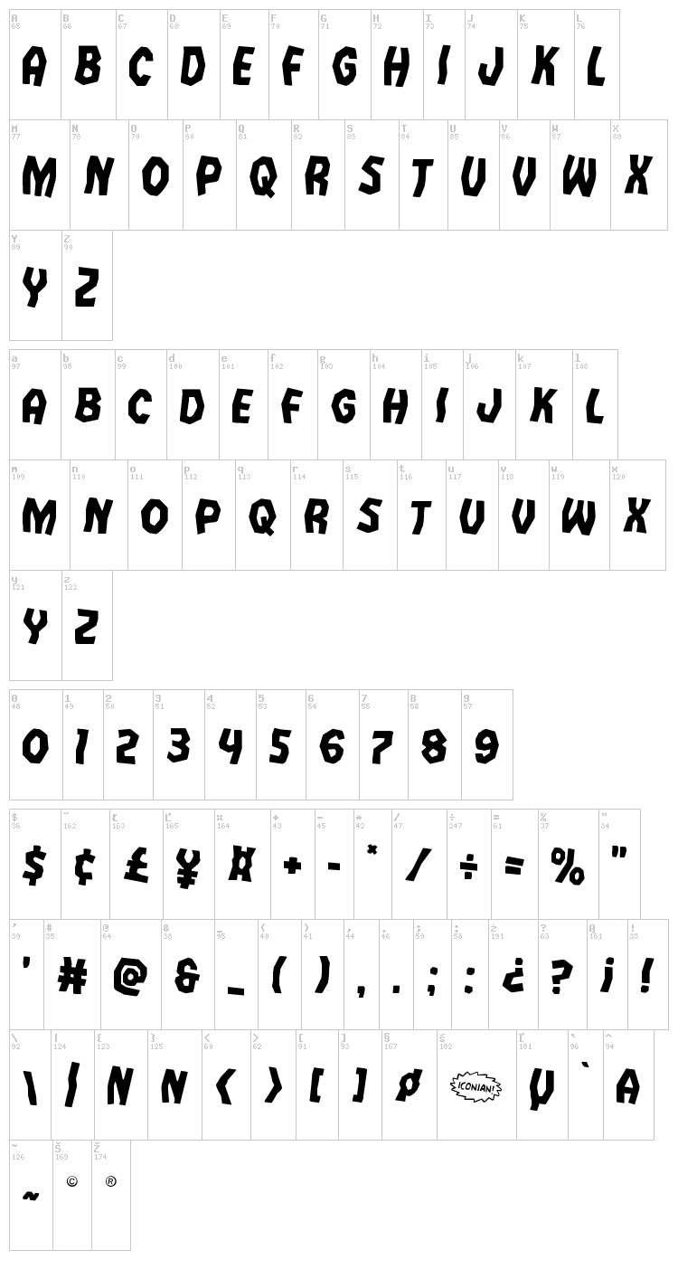 Vampire Bride font map