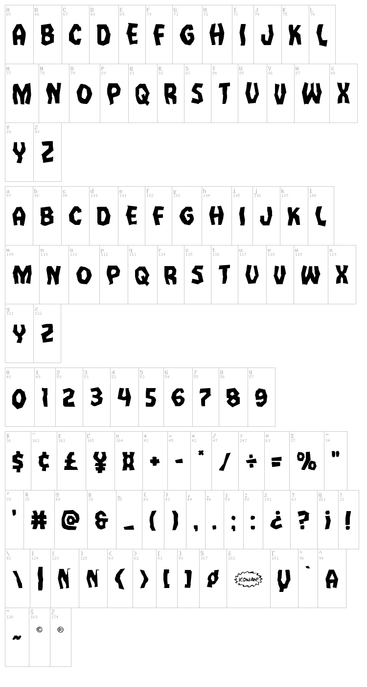 Vampire Bride font map