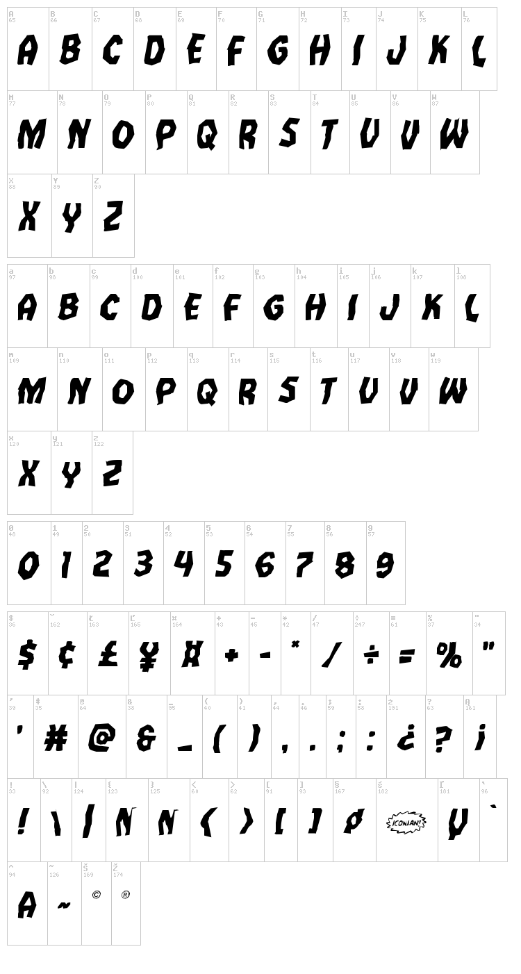 Vampire Bride font map