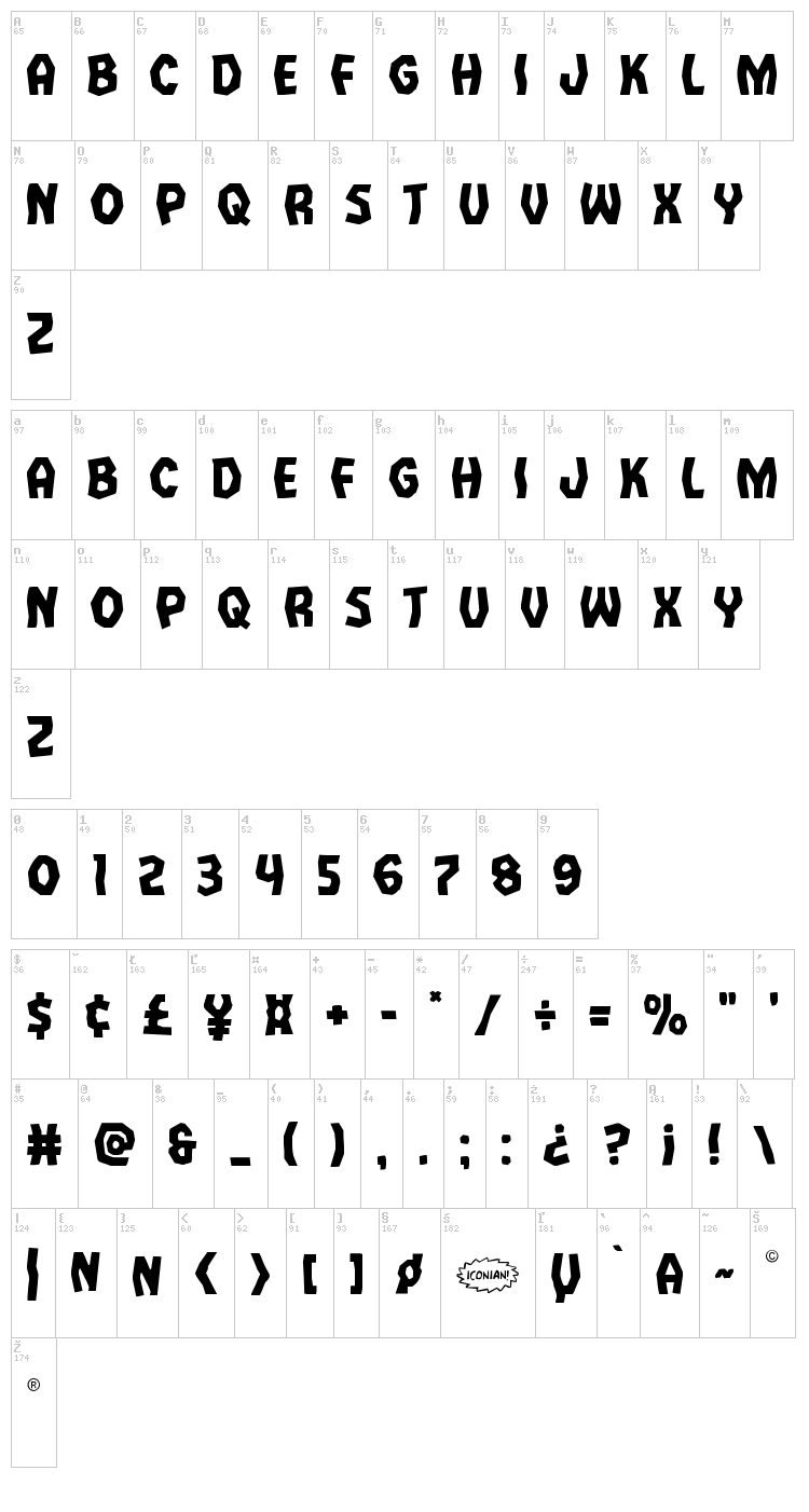 Vampire Bride font map