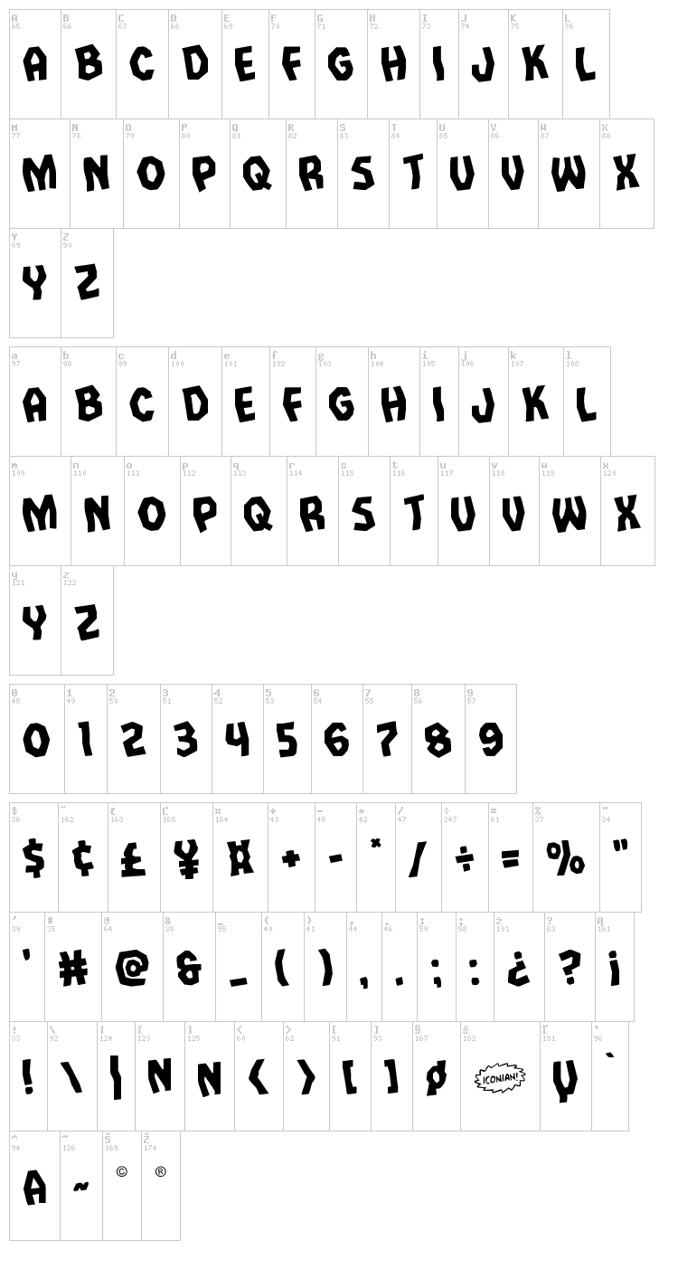 Vampire Bride font map