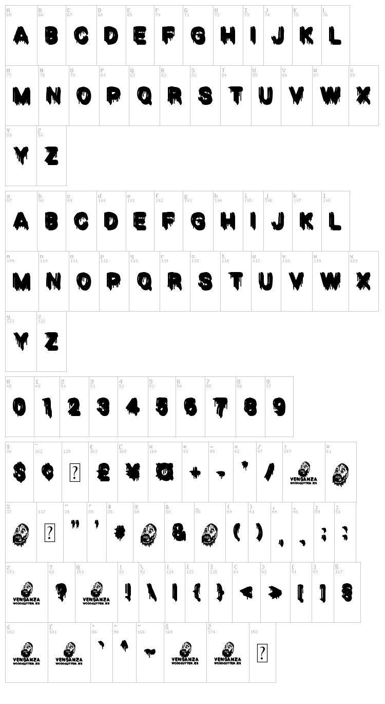 Venganza font map