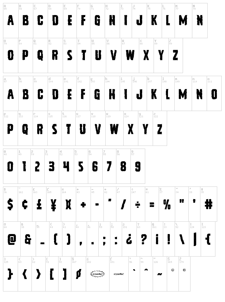Vicious Hunger font map