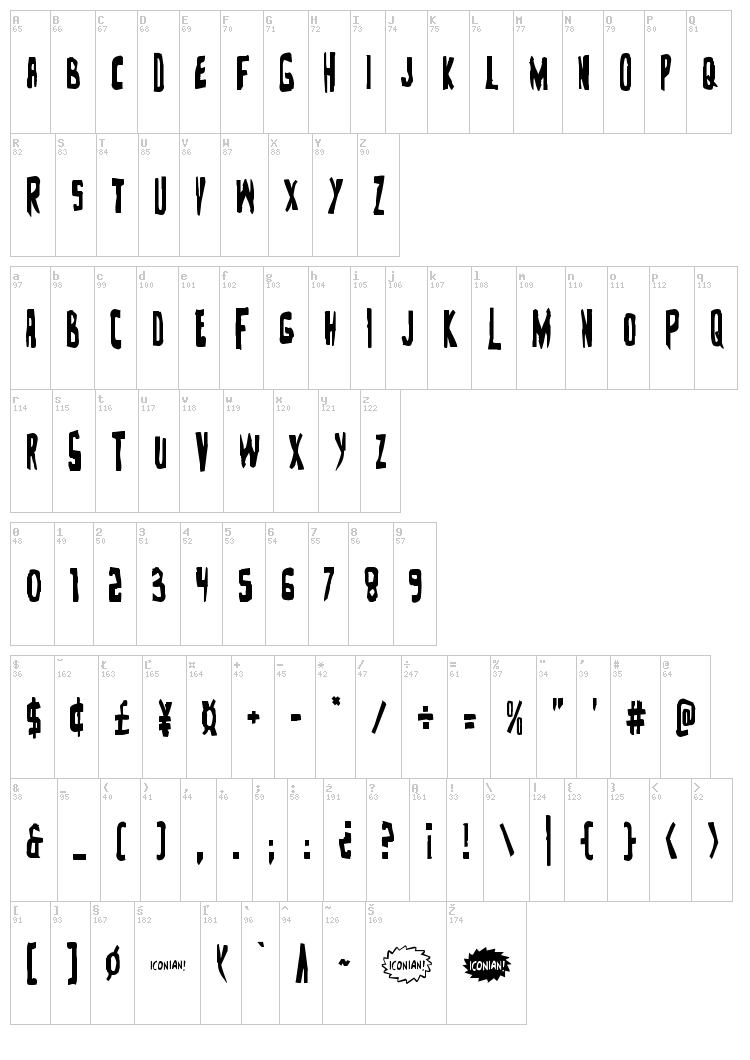 Zakenstein font map
