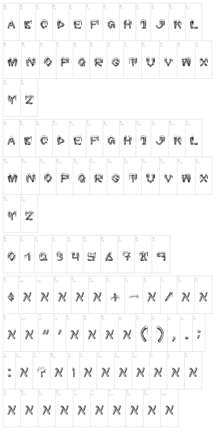 Ice Sticks font map
