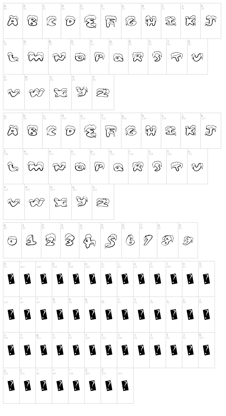 Snow Frosting font map