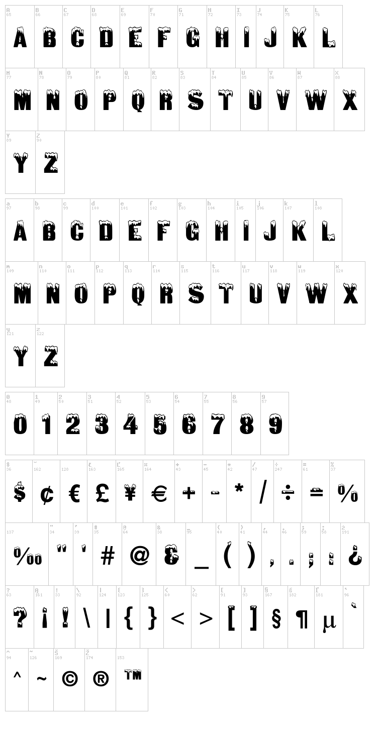 Snowtop Caps font map