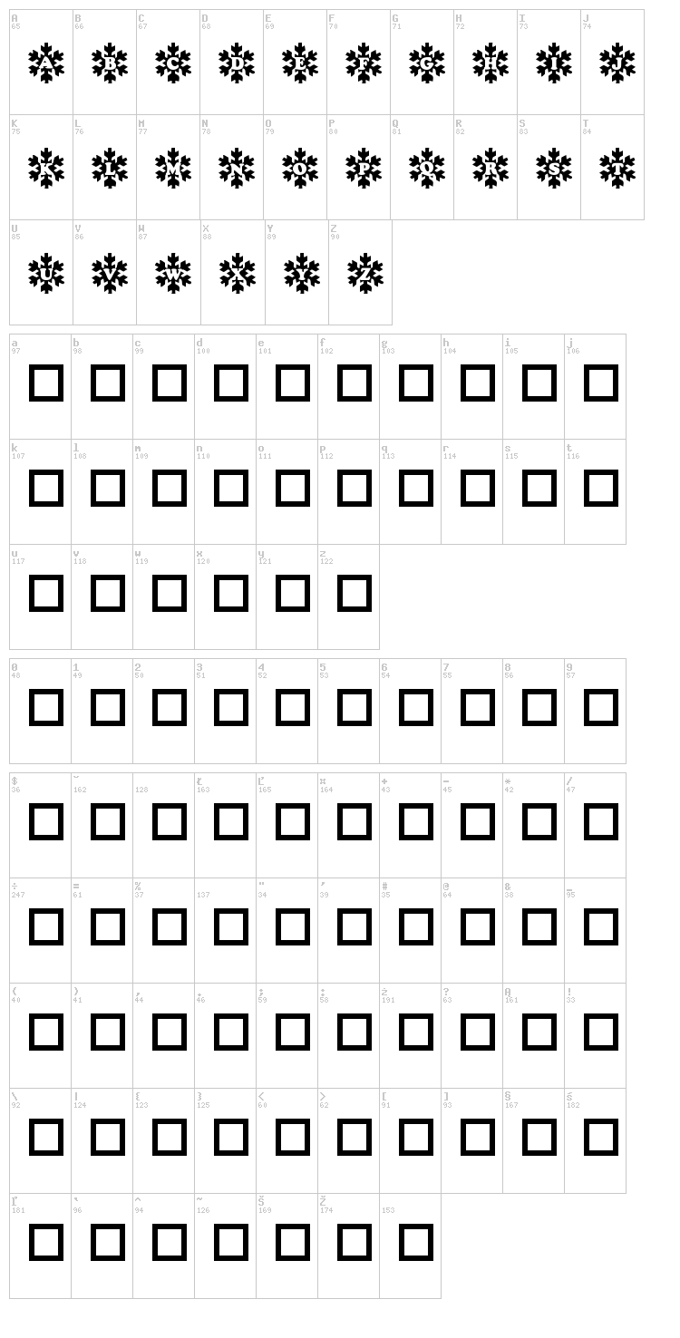 Snowy Caps font map