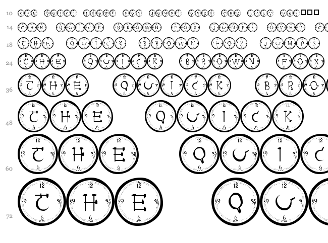 101! Clock Face font waterfall