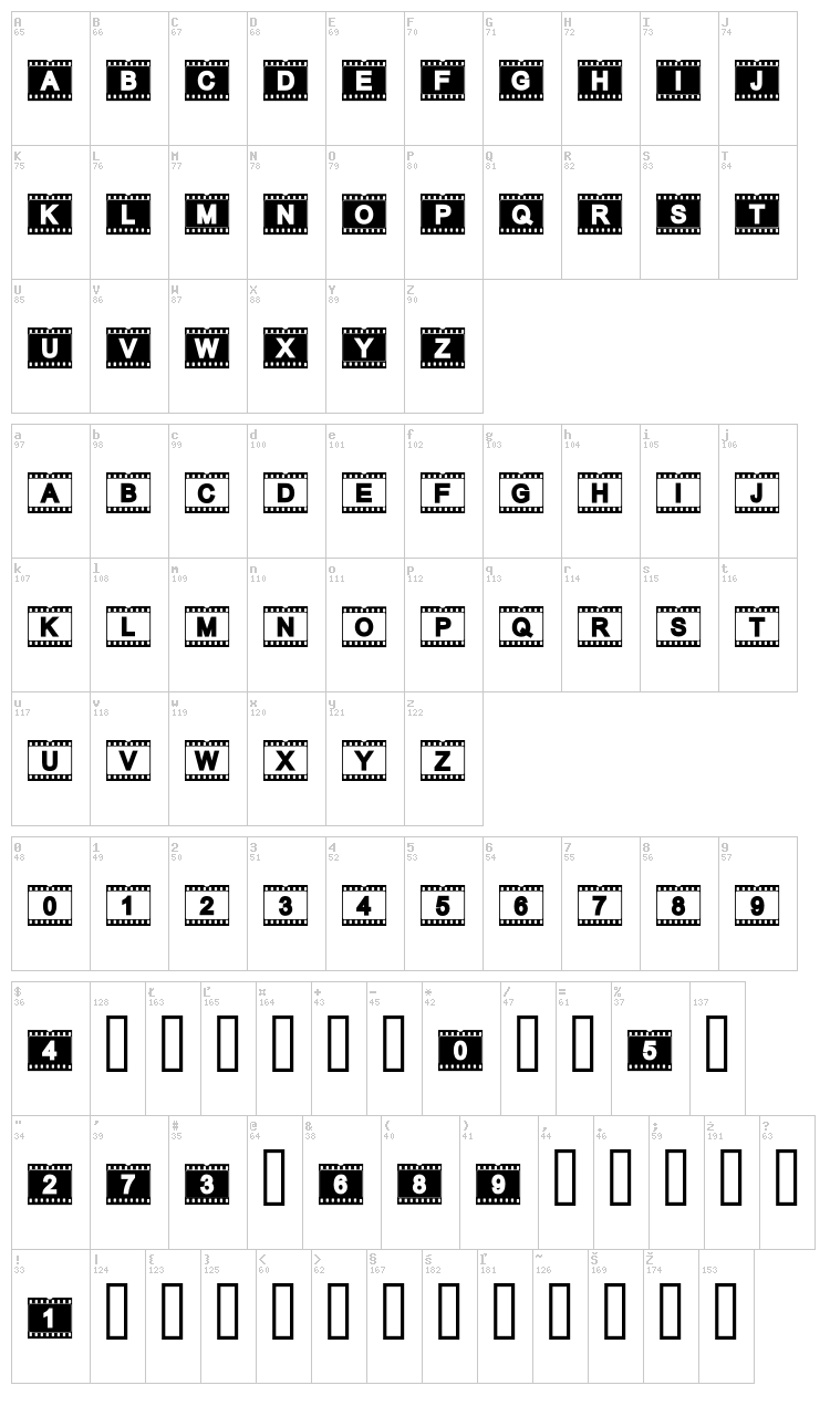 AC Fimstrip font map