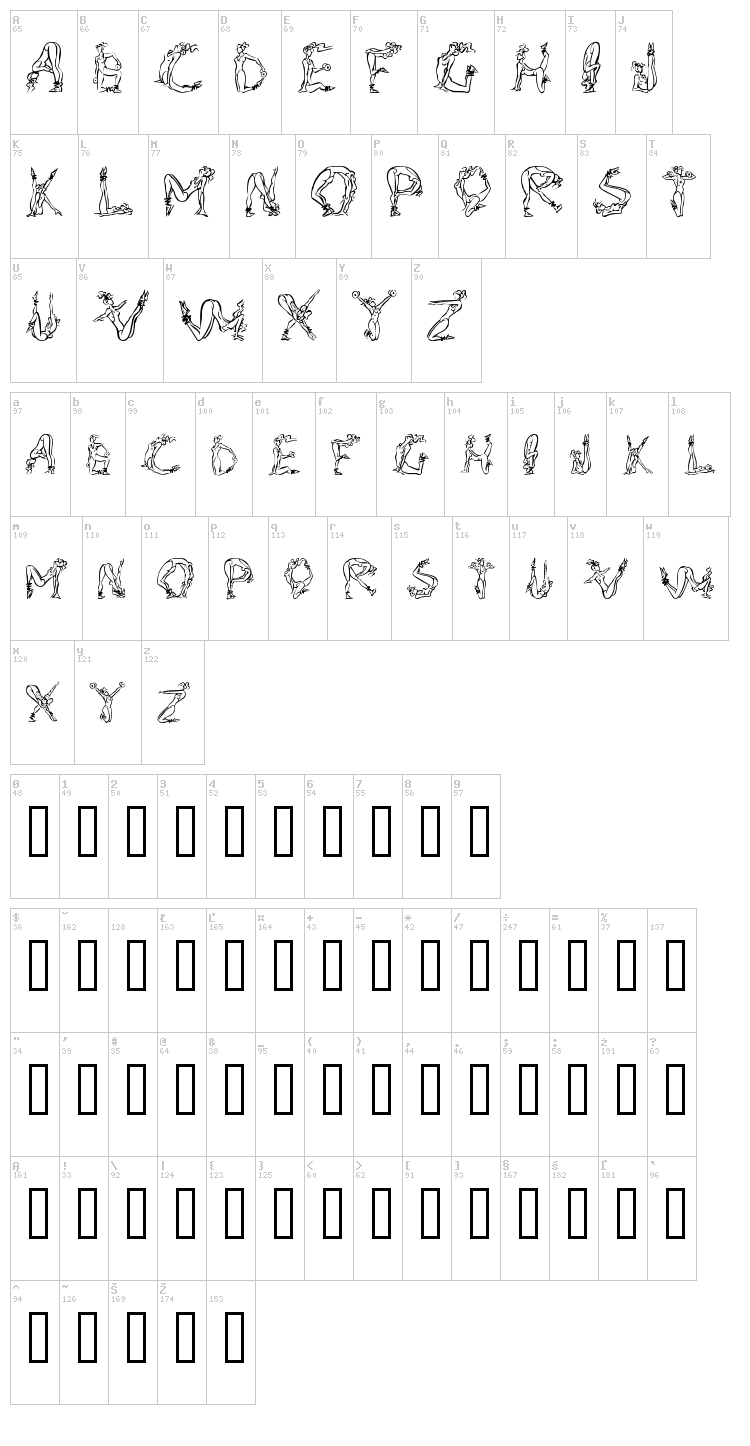 Alpha Fitness font map