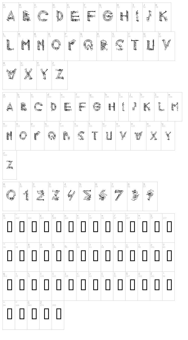 Alpha Music Man font map