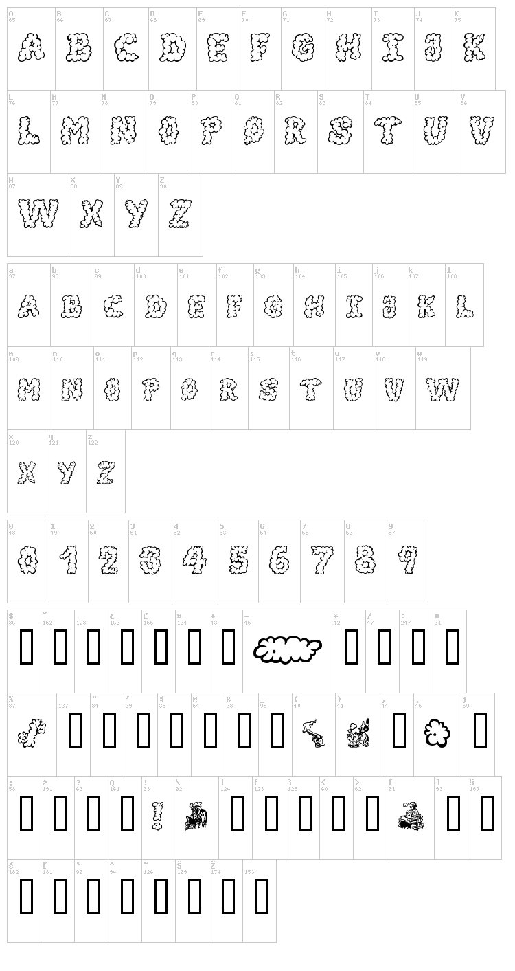 Alpha Smoke font map