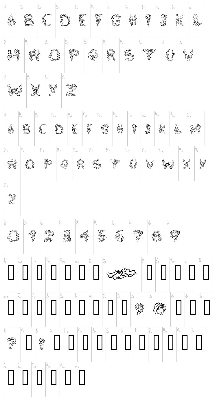 Alpha Woman Hair font map