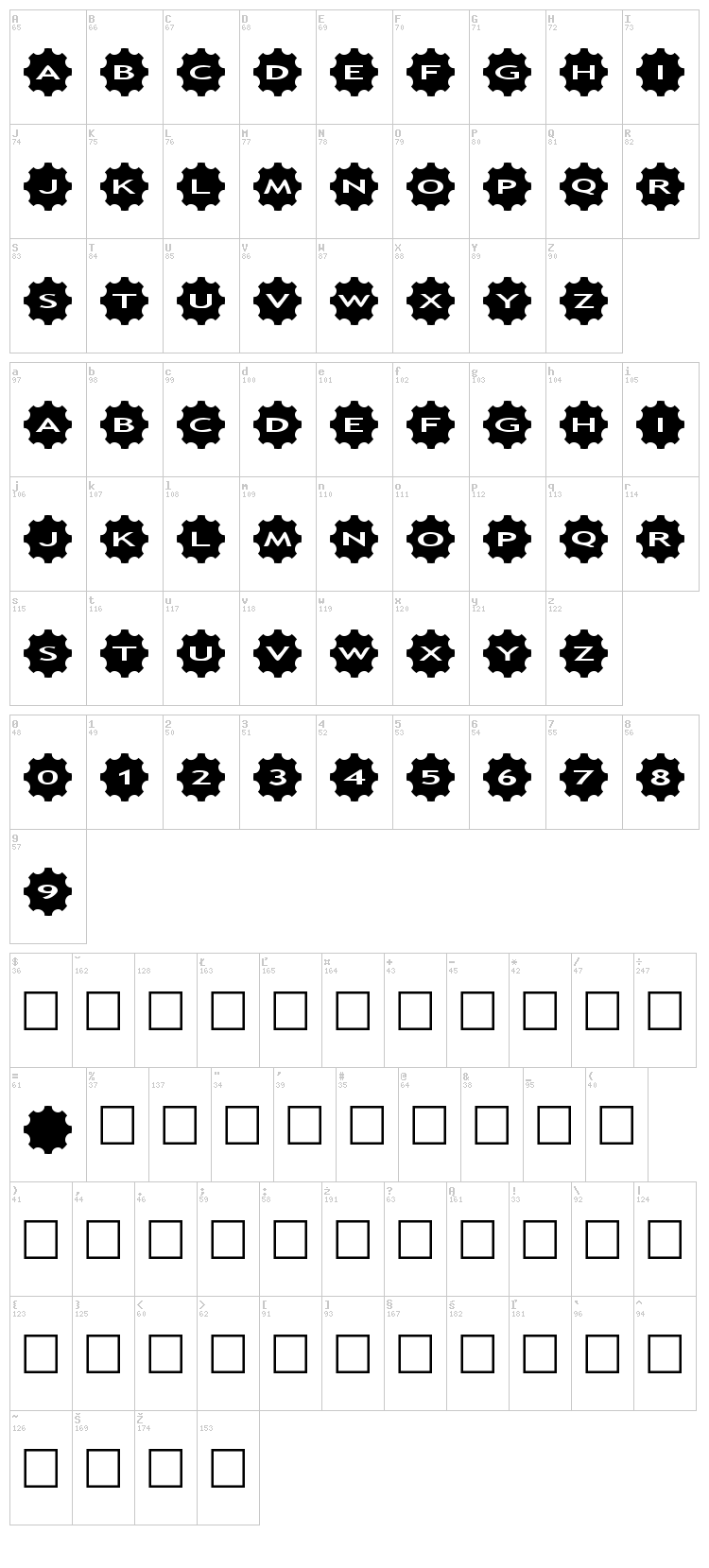 AlphaShapes Gears 3 font map
