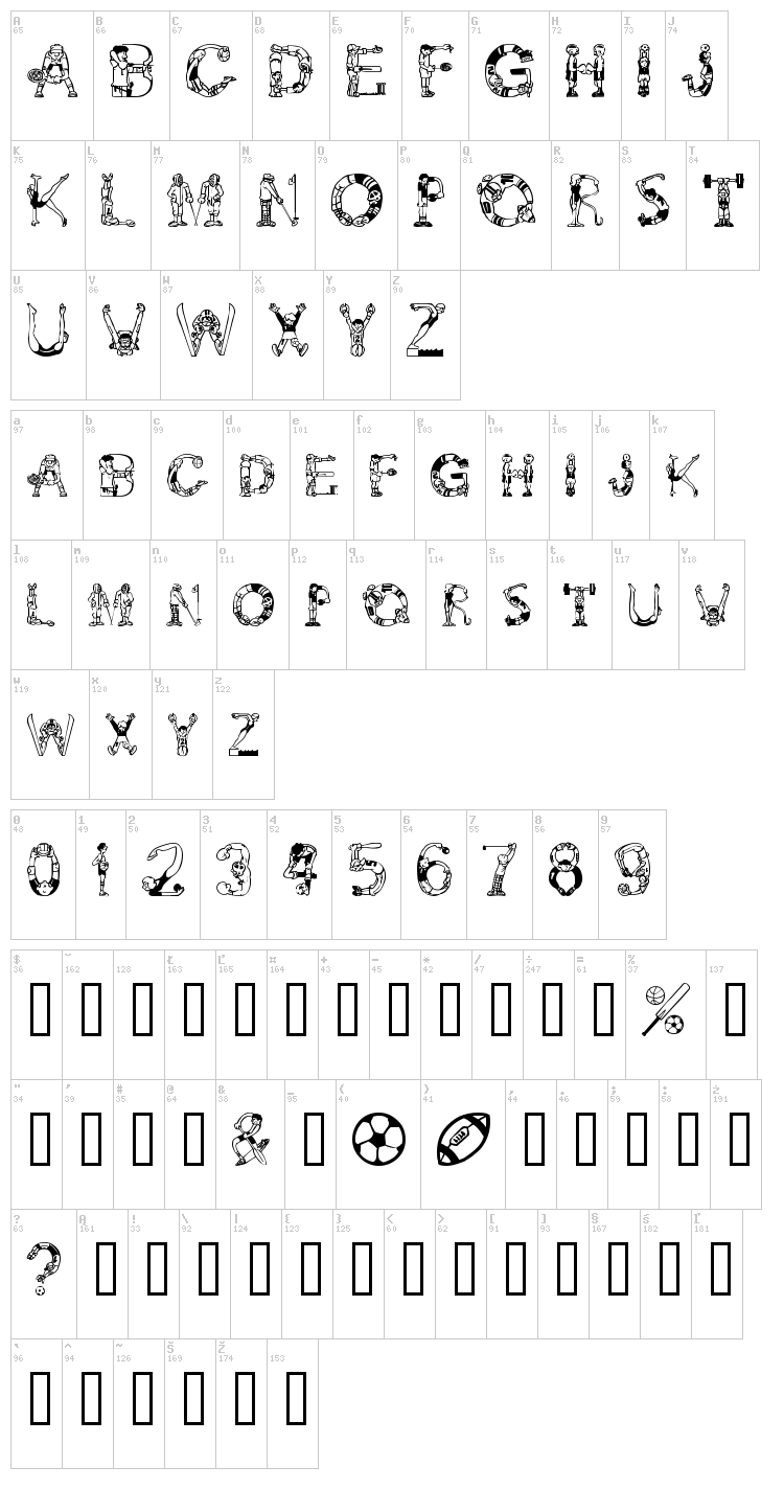 Alpha Sports font map
