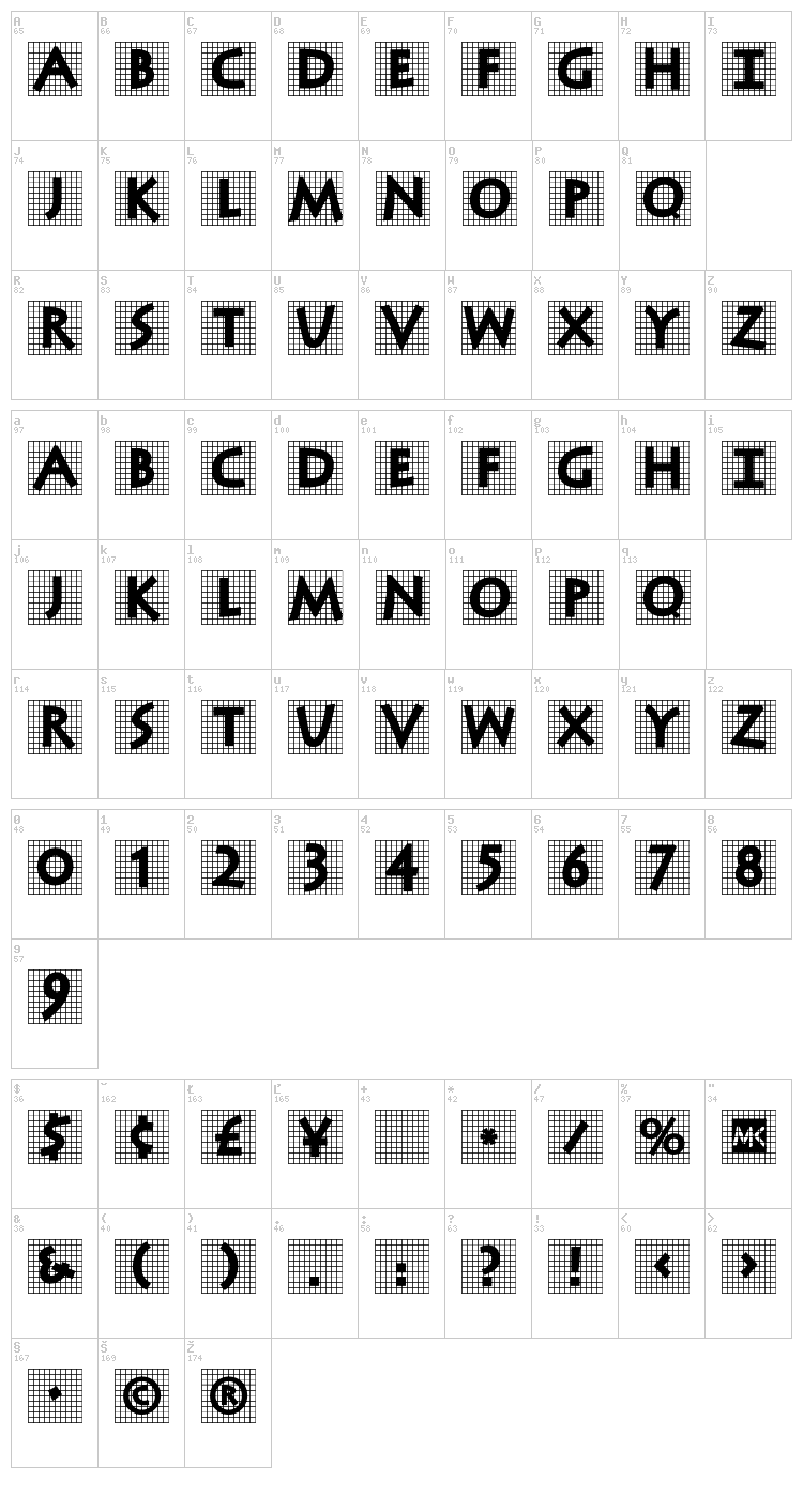 Antiqua In Grid font map
