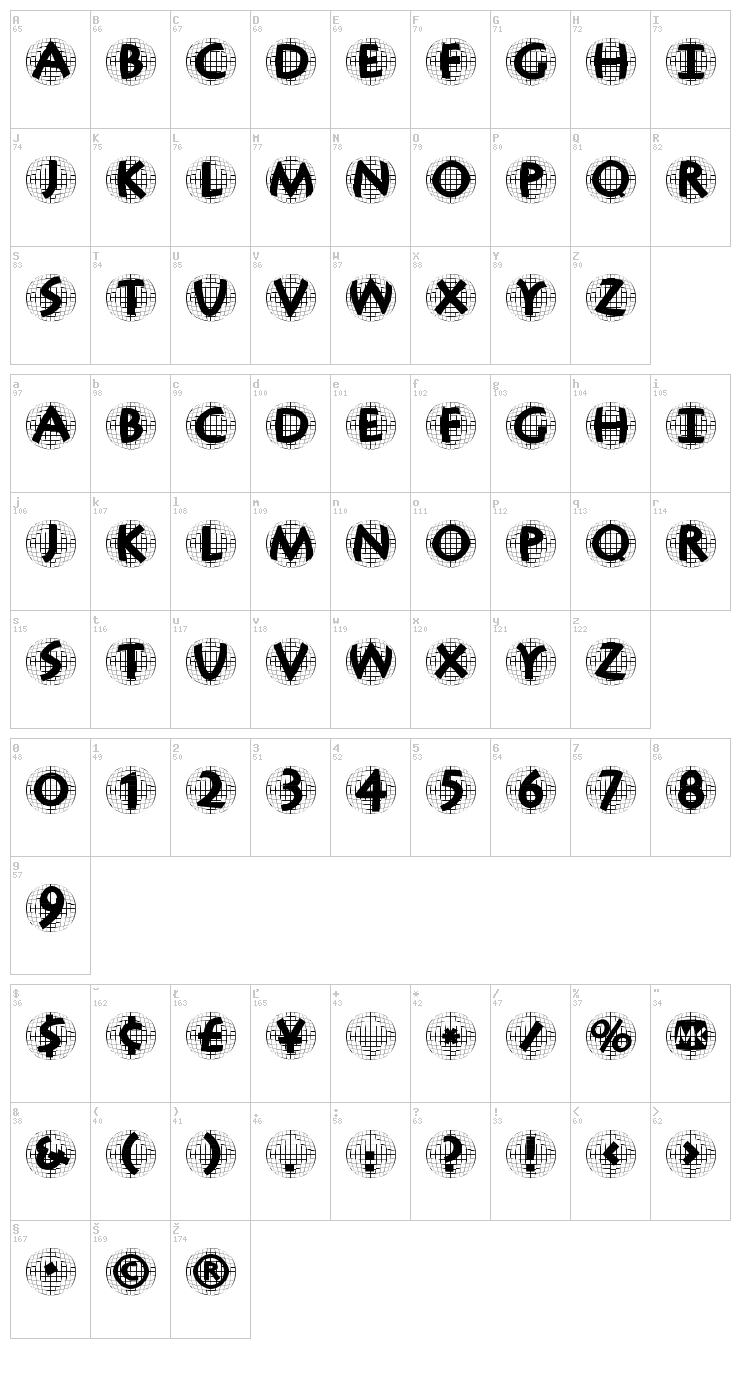 Antiqua In Grid font map
