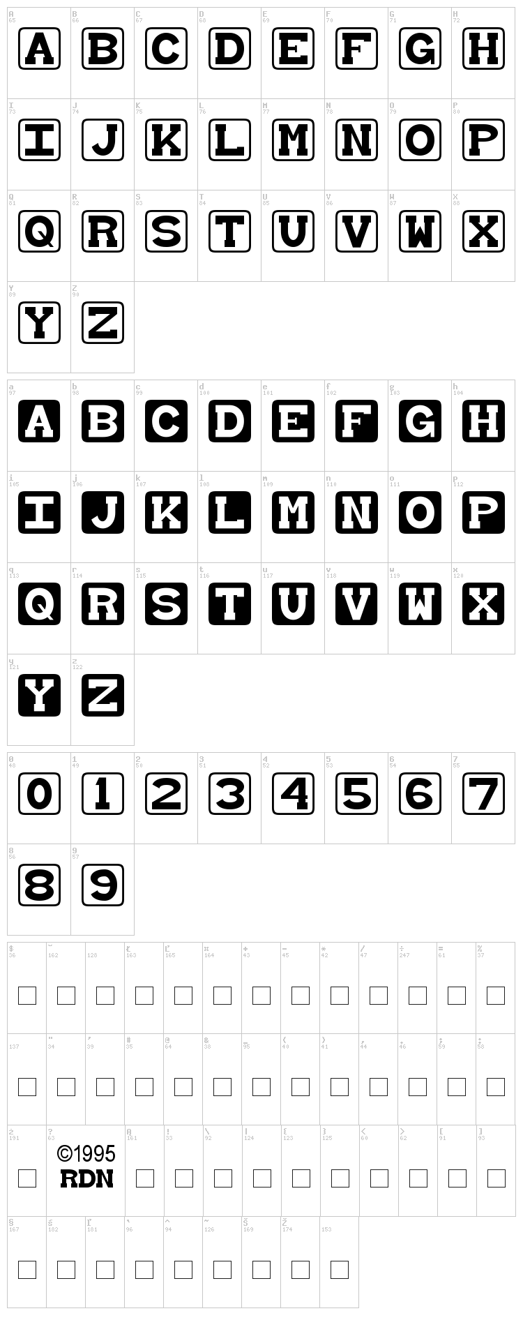 Baby Blocks font map