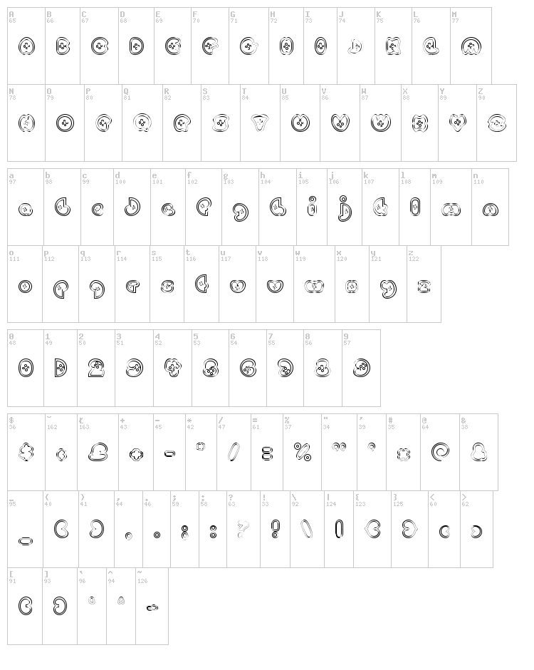 Betty Homemaker font map