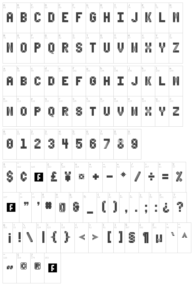 Bevel'sAdvocateMono font map