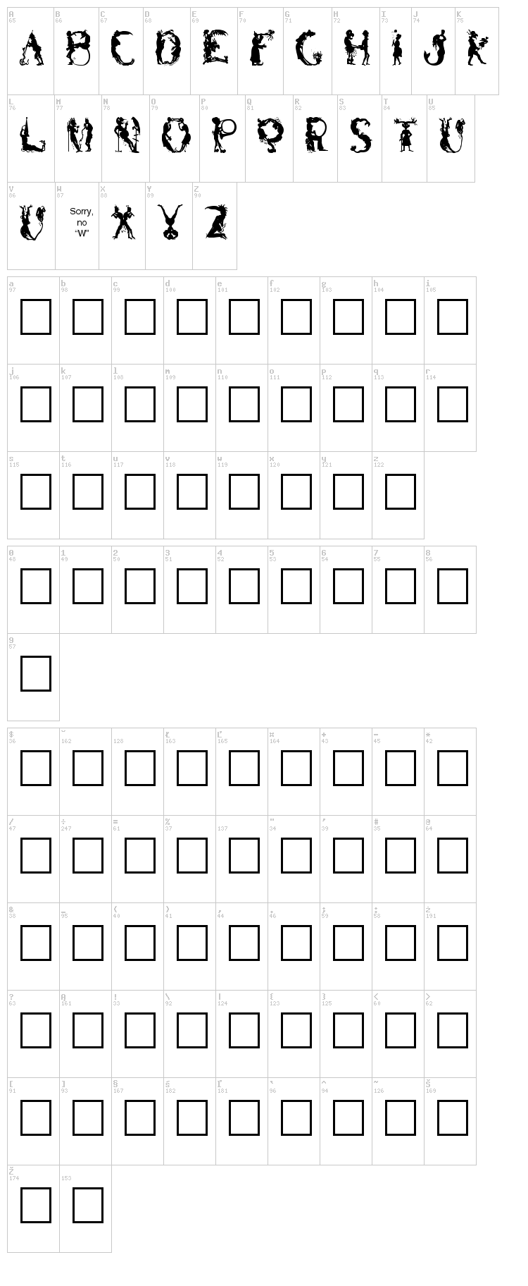 Bizaro Plain font map