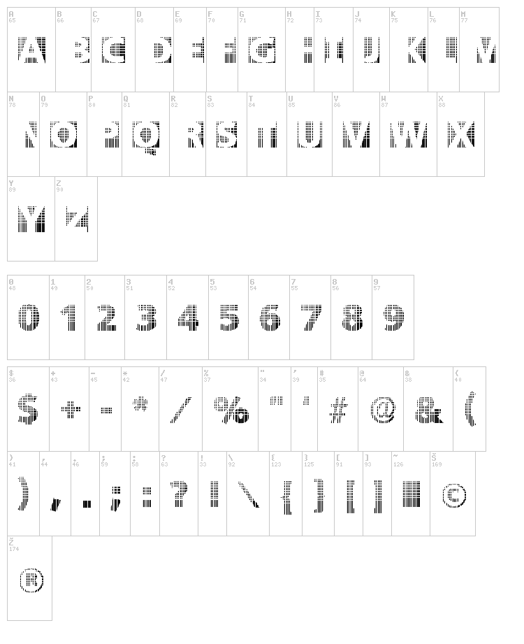 Black White Grids font map