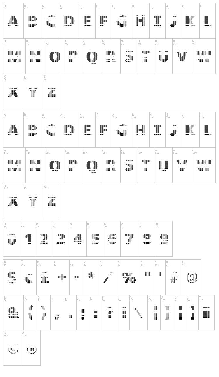 Black White Grids font map