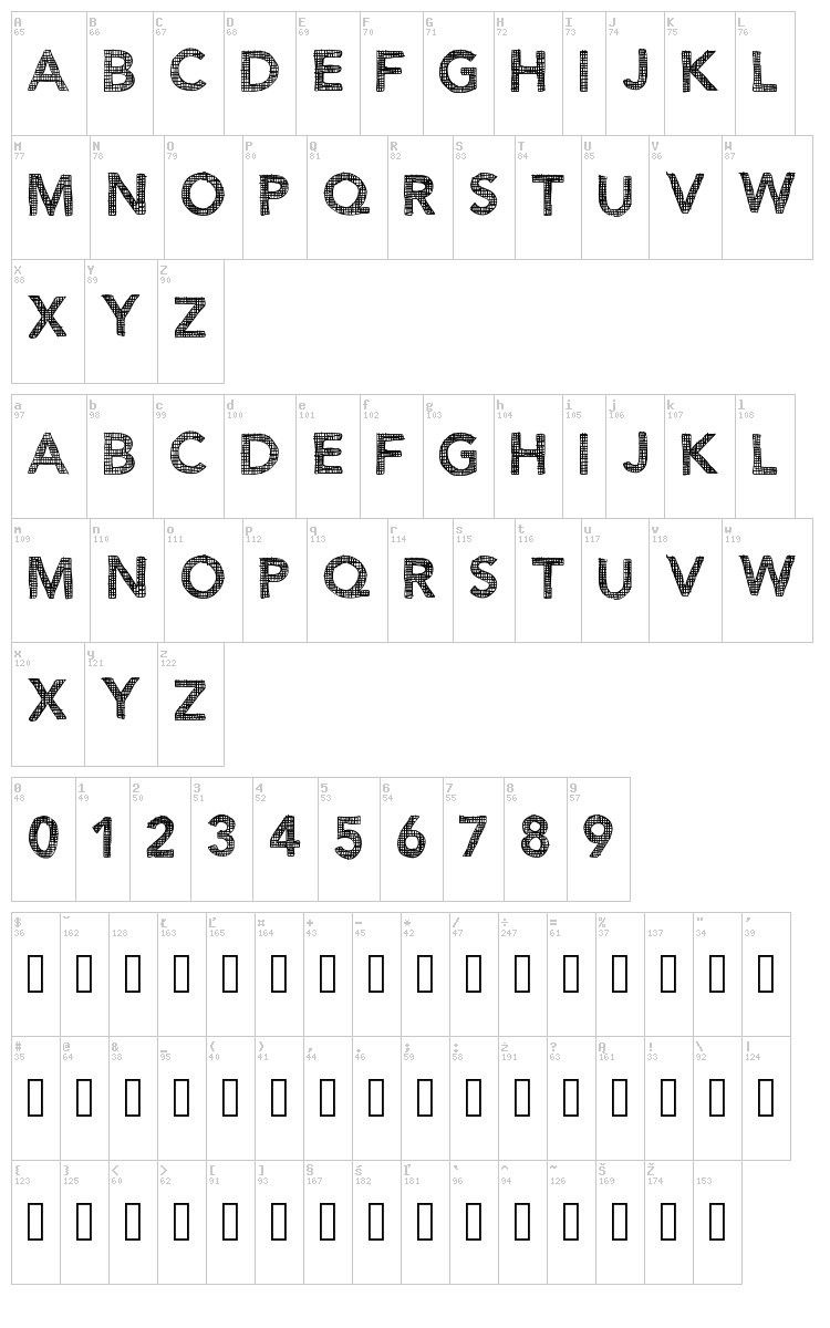Blue Noon font map