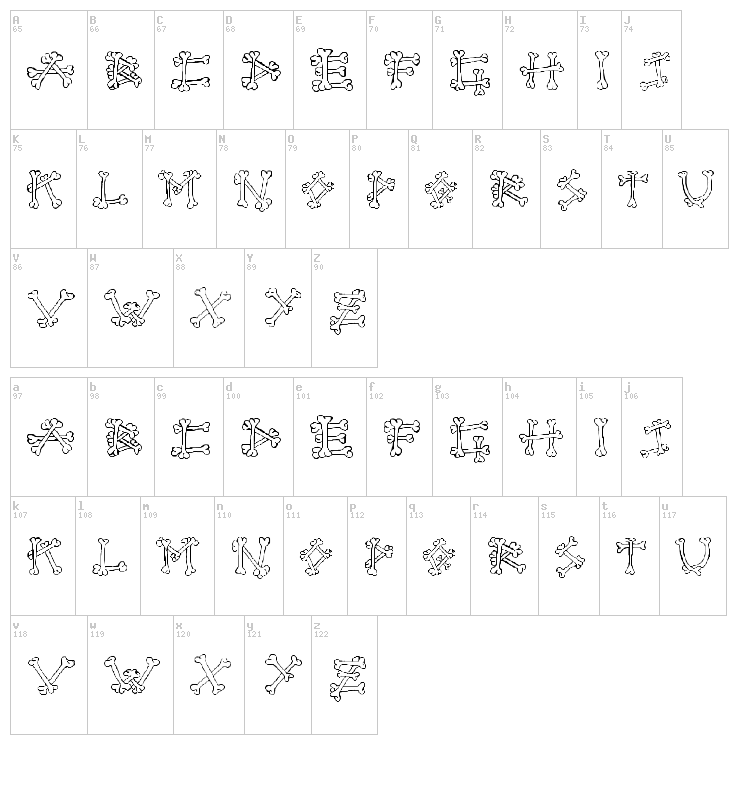 Bones 2 font map