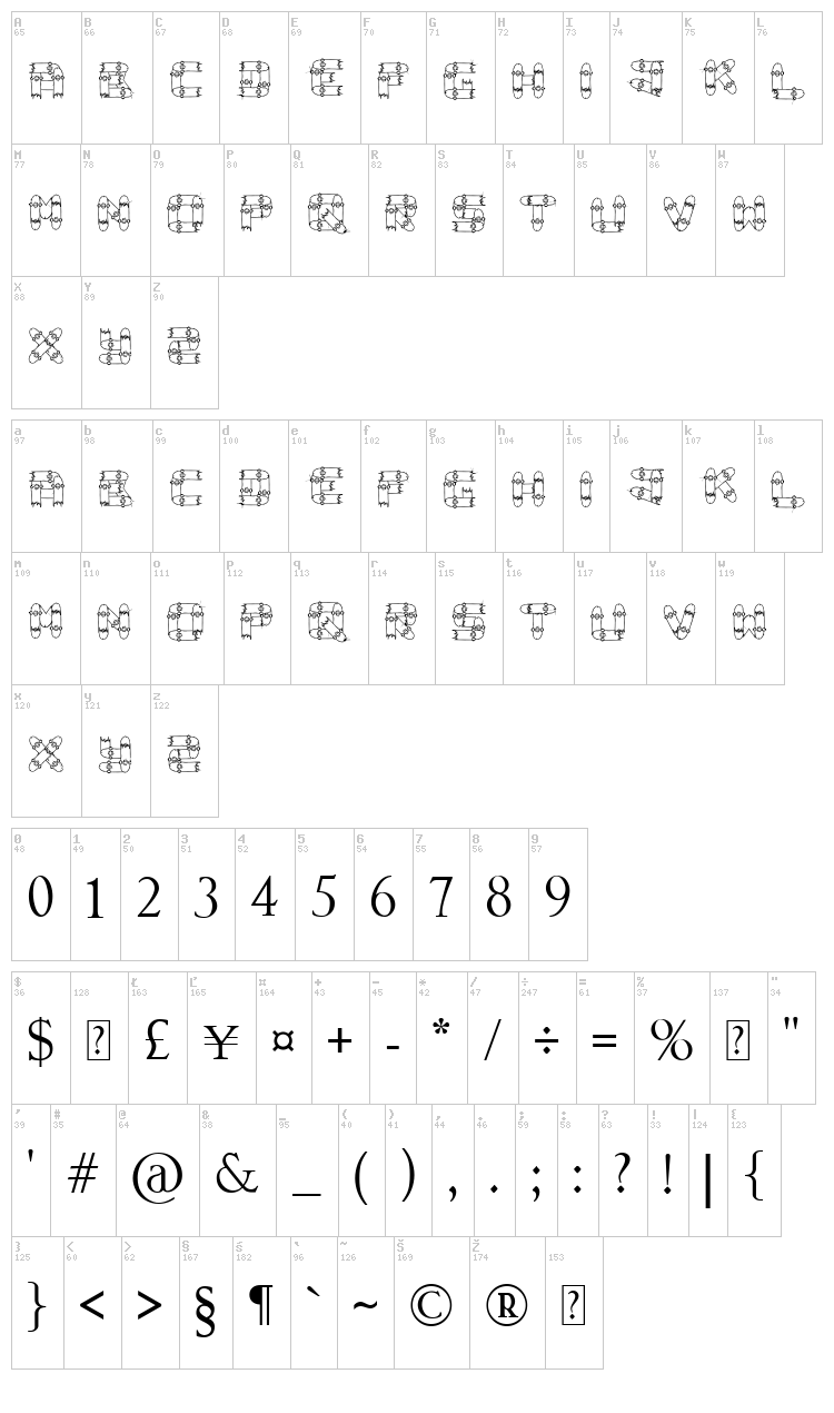 Broken Skate deck font map