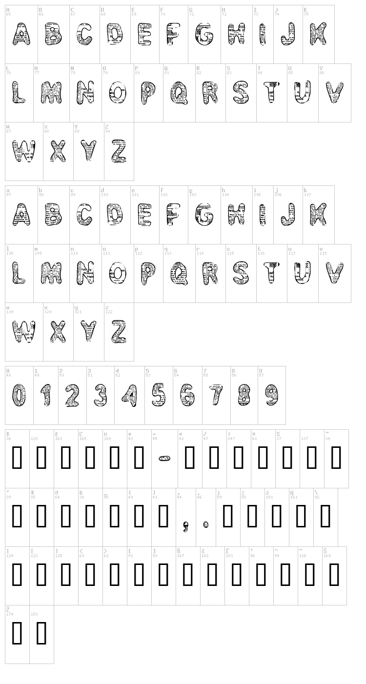 CF Bad News font map