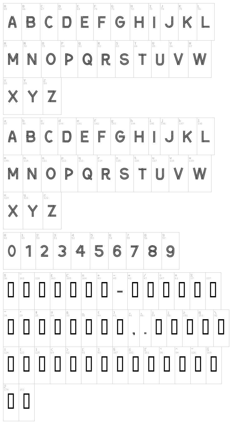 CF Ceinture Flechee font map