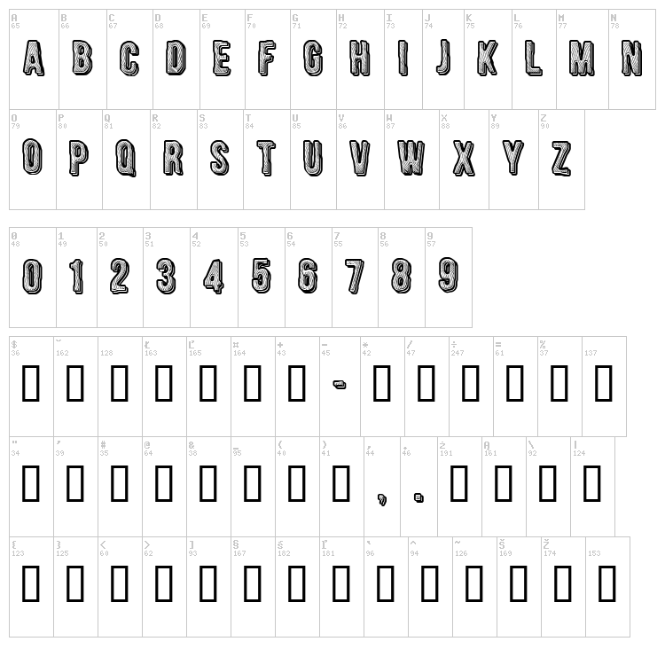 CF Engraved font map