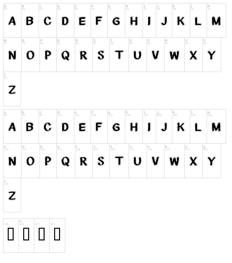 CF National Stitches font map