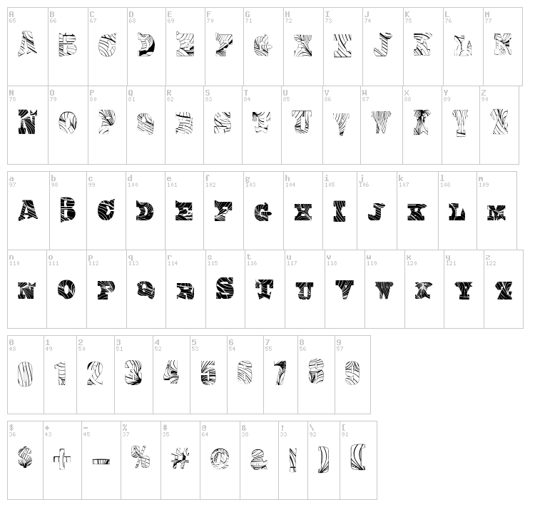 Comic Woodwork font map