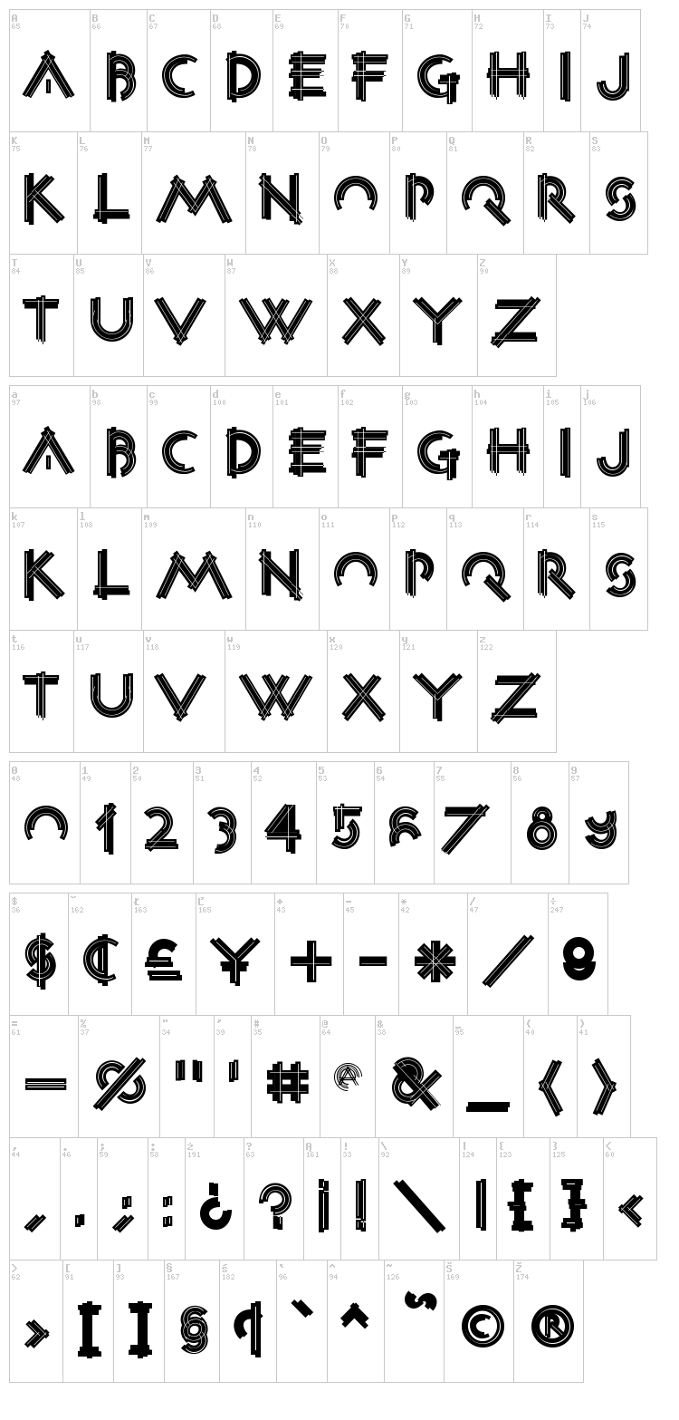 Construxia Black Inline font map