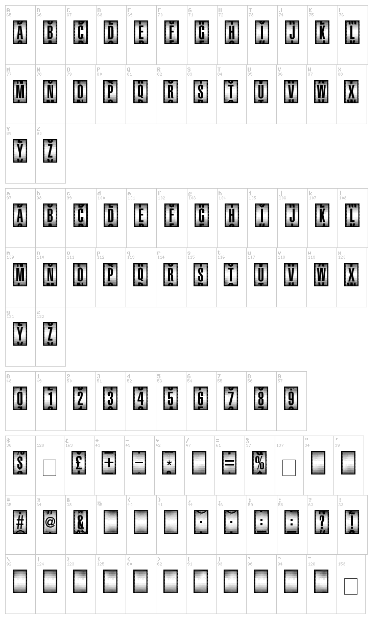 Counter-Dial font map