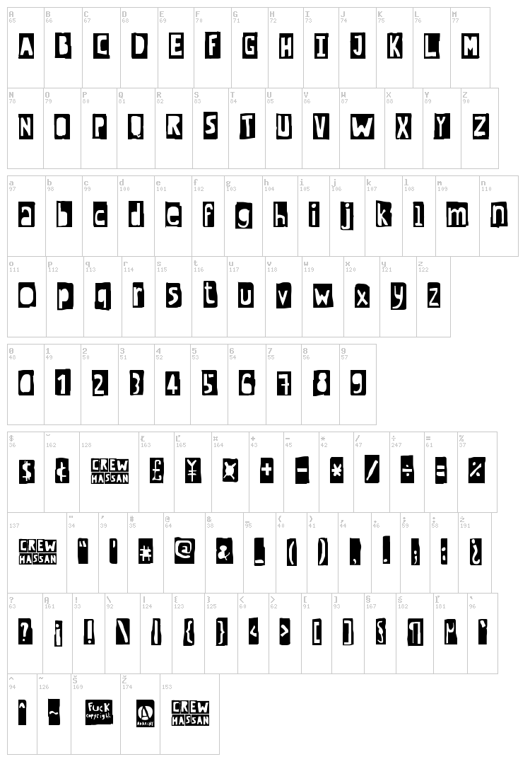 CrewHassan font map